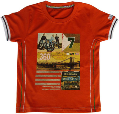 

Globe Boys Graphic Print Cotton T Shirt(Orange, Pack of 1