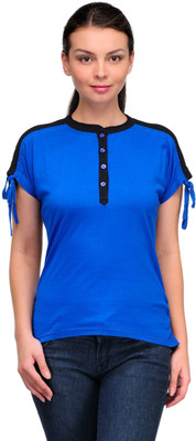 

Stilestreet Solid Women' Round Neck Blue T-Shirt
