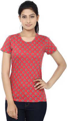 

Reevolution Floral Print Women's Round Neck Red, Blue T-Shirt, Berry red
