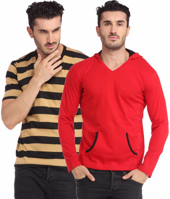 

Leana Striped Men's Henley Multicolor T-Shirt(Pack of 2