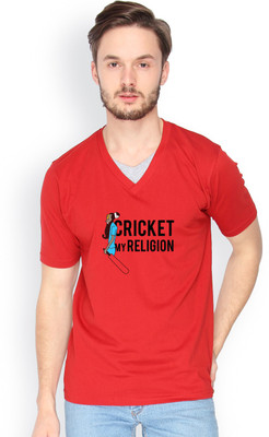 

Campus Sutra Solid Men V-neck Red T-Shirt