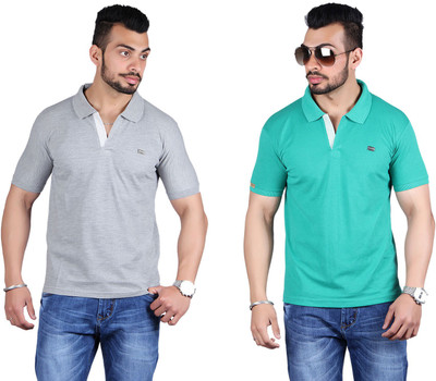 

Shineway Solid Men's Polo Neck Grey, Green T-Shirt(Pack of 2, Green;grey