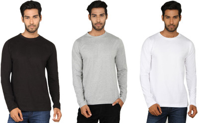 

SayItLoud Solid Men's Round Neck Multicolor T-Shirt(Pack of 3), Black;grey;white