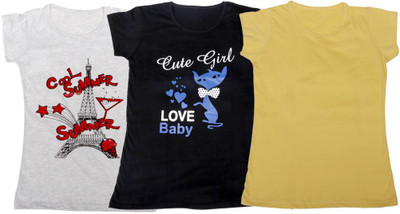 

IndiWeaves Girls Printed T Shirt(Multicolor, Gray & black & yellow