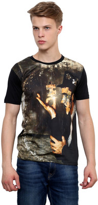 Okane Printed Men's Round Neck Black T-Shirt