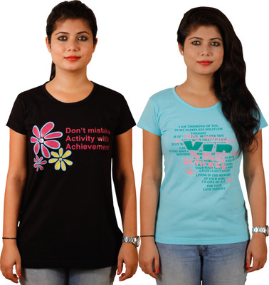 

Tryd Printed Women's Round Neck Multicolor T-Shirt(Pack of 2