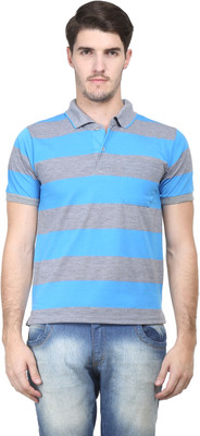 

Vimal Striped Men's Polo Neck Blue, Grey T-Shirt