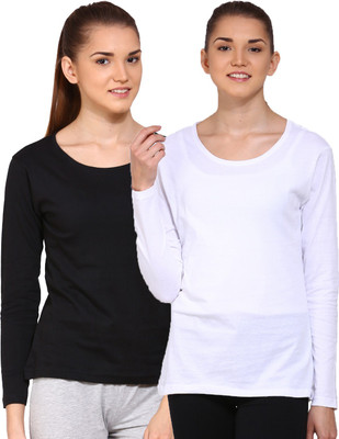 

Ap'pulse Solid Women Round Neck Black, White T-Shirt(Pack of 2), _blk_wite