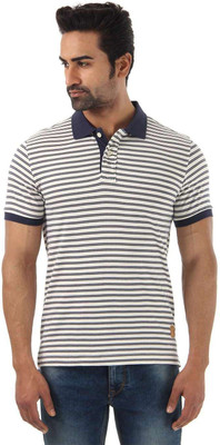 

Flying Machine Striped Men' Polo Neck White T-Shirt, Antique white