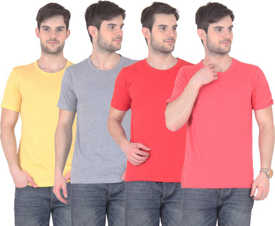 

FnMe Solid Men's Round Neck Multicolor T-Shirt(Pack of 4, Gajri;grey;red;yellow