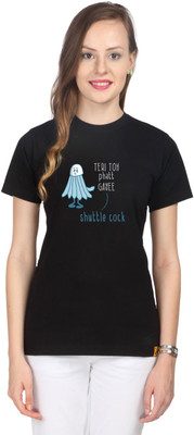 

Campus Sutra Printed Women' Round Neck Black T-Shirt