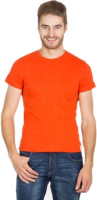 FUNKY GUYS Solid Men Round Neck Orange T-Shirt