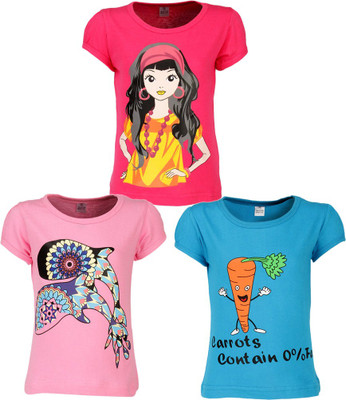 

Gkidz Girls Printed T Shirt(Multicolor, Black