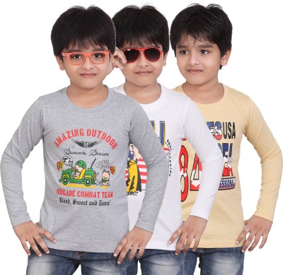 FabTag  - dongli Boys Printed Cotton Blend Regular T Shirt(Multicolor, Pack of 3)