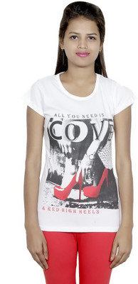 

IndiWeaves Girls Printed Cotton T Shirt(White, Pack of 1)