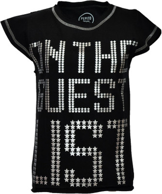 Pepito Girls Printed T Shirt(Black