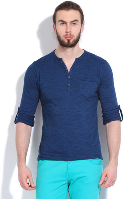 

Mufti Solid Men's Henley Blue T-Shirt, 16-blue