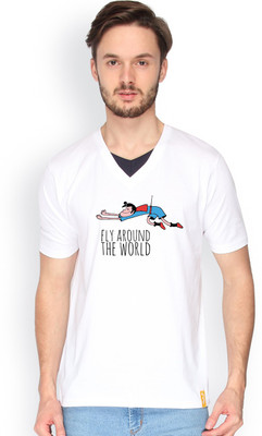 

Campus Sutra Solid Men V-neck White T-Shirt