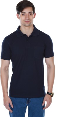 

Cotton County Premium Solid Men's Flap Collar Neck Blue T-Shirt, Dark blue