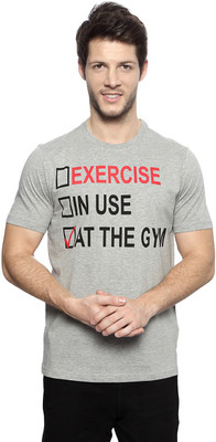 

Ajile by Pantaloons Printed Men's Round Neck Grey T-Shirt, Dark grey melange