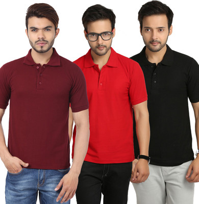 

Weardo Solid Men's Polo Neck Black, Red, Maroon T-Shirt(Pack of 3, Black;maroon;red