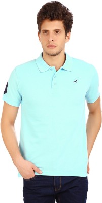 American Crew Solid Men Polo Neck Blue T-Shirt