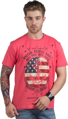 

HotTribes Printed Men' Round Neck Red T-Shirt, Coral