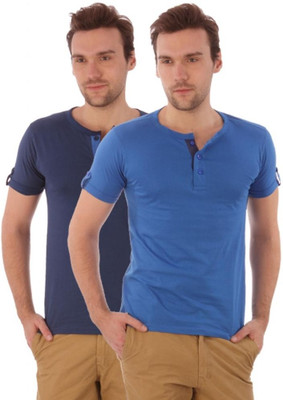

Campus Sutra Solid Men Henley Blue, Dark Blue T-Shirt(Pack of 2), Blue;royal blue