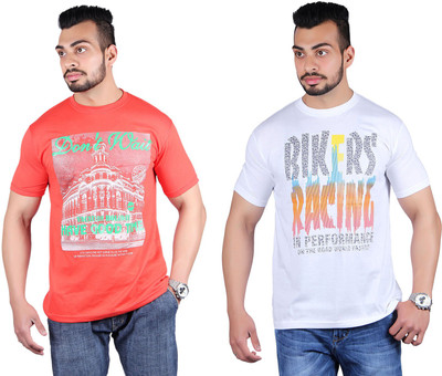 

Shineway Printed Men's Round Neck Multicolor T-Shirt(Pack of 2