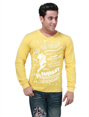 

Inkovy Graphic Print Men' V-neck Yellow T-Shirt