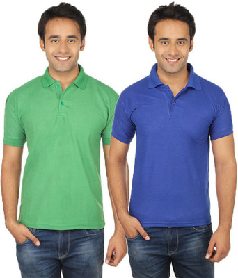 

Quetzal Solid Men's Polo Neck Blue, Green T-Shirt(Pack of 2, Blue;light green