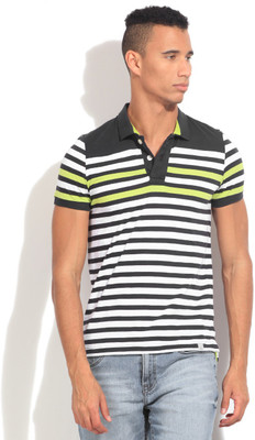 

United Colors of Benetton. Striped Men's Polo Neck White, Black, Green T-Shirt, 901