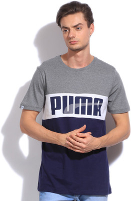 

Puma Printed Men's Round Neck White, Grey, Blue T-Shirt, Peacoat