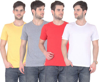 

FnMe Solid Men' Round Neck Multicolor T-Shirt(Pack of 4, Grey;red;white;yellow