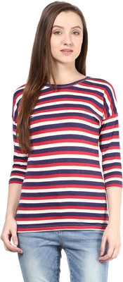 

Hypernation Striped Women' Round Neck Red, White, Blue T-Shirt, Multicolor