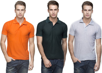 

Lambency Solid Men's Polo Neck Orange, Dark Green, Grey T-Shirt(Pack of 3, Dark green;grey;orange