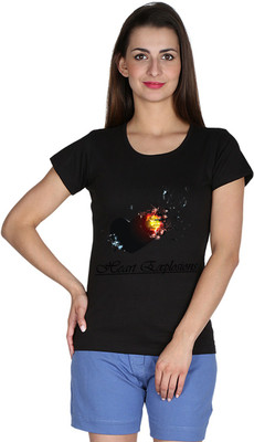 

Faireno Printed Women's Round Neck Black T-Shirt