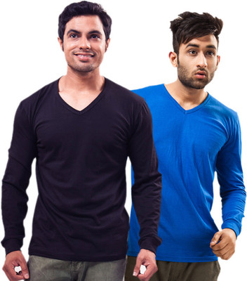 

Unisopent Designs Solid Men' V-neck Dark Blue, Blue T-Shirt(Pack of 2, Navy