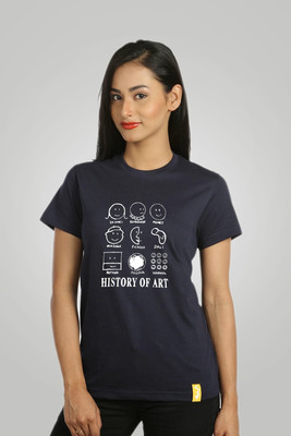

Campus Sutra Printed Women' Round Neck Dark Blue T-Shirt