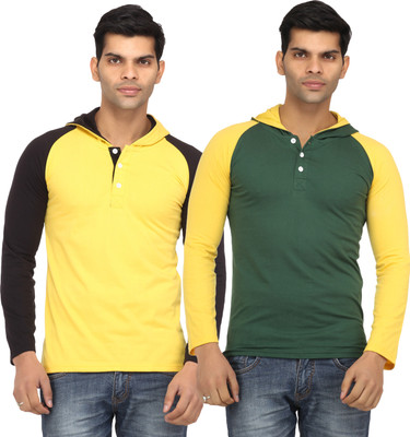 

Leana Solid Men's Hooded Multicolor T-Shirt(Pack of 2, Green;yellow