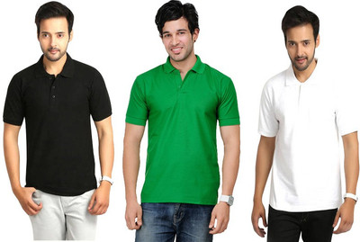 

Keepsake Solid Men's Polo Neck Multicolor T-Shirt(Pack of 3, C black