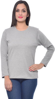 

Frenchtrendz Solid Women' Round Neck Grey T-Shirt