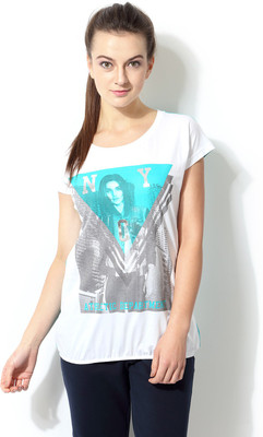 

Ajile by Pantaloons Graphic Print Women's Boat Neck White T-Shirt