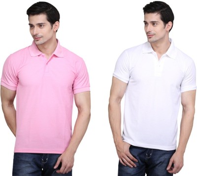 

Ilbies Solid Men's Polo Neck Multicolor T-Shirt(Pack of 2, Pink - white