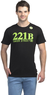 

Sherlock Holmes Printed Men's Round Neck Black T-Shirt, Sherlock holmes black