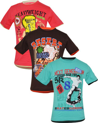 

Just Joey Boys Printed Cotton T Shirt(Multicolor, Pack of 3, Marron