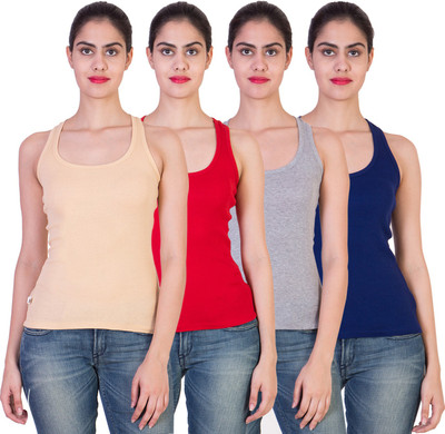 

2 Day Solid Women's Round Neck Multicolor T-Shirt(Pack of 4, Grey;red;royal blue;skin