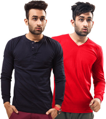 

Unisopent Designs Solid Men's Henley Dark Blue, Red T-Shirt(Pack of 2, Navy