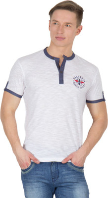 Wilkins & Tuscany Solid Men's Henley White T-Shirt