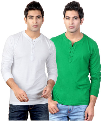 

Top Notch Solid Men's Henley White, Green T-Shirt(Pack of 2), White;flag green